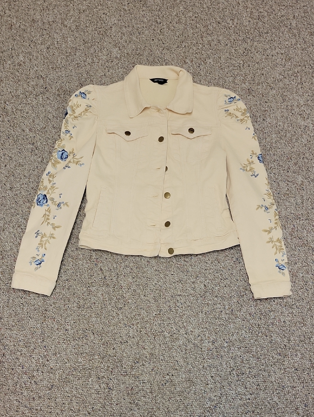 Driftwood Gigi Cream Embroidered Floral Denim Jacket Medium Western Festival - Picture 4 of 8
